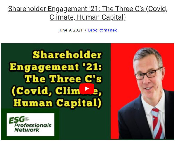 Shareholder Engagement 21 The Three Cs Covid Climate Human Capital  ESG Professionals Network